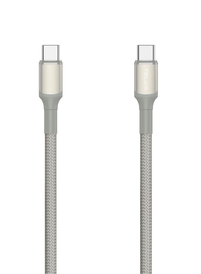 TELUX FLEXIX USB-C to USB-C Braided Cable 1m, 60W PD Fast Charging, Laptop Compatible, Wear-Resistant Nylon Braid, 10000+ Bend Lifespan, 480Mbps Data Transfer, Titanium - Image 1