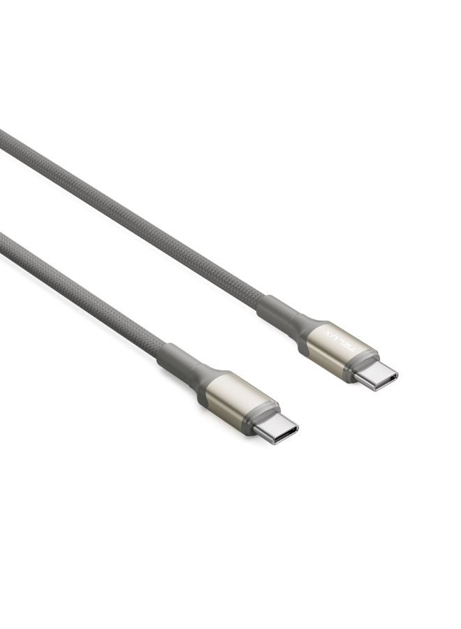 TELUX FLEXIX USB-C to USB-C Braided Cable 1m, 60W PD Fast Charging, Laptop Compatible, Wear-Resistant Nylon Braid, 10000+ Bend Lifespan, 480Mbps Data Transfer, Titanium - Image 2