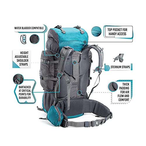 Tripole Walker 65 Litres Rucksack | Internal Frame With Metal Rod | Rain Cover | Bottom Opening | Laptop Section (Sea Green) - Image 5