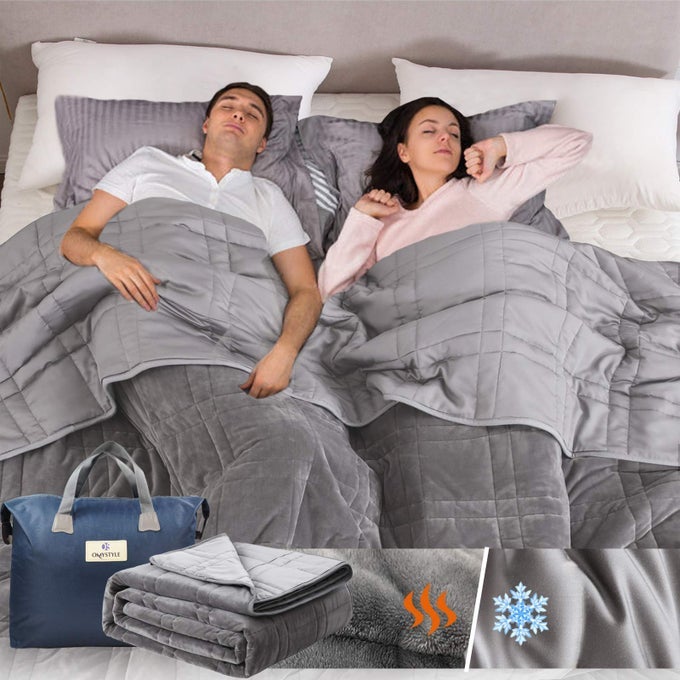 REVERSIBLE WEIGHTED BLANKET KING SIZE 25LBS88X104 ALL SEASON USE WARM SHORT PLUSH AND COOL TENCEL FABRIC DOUBLESIDED WEIGHTED BLANKET CALIFORNIA KING SIZE FOR COUPLES CARRY BAG INCLUDED