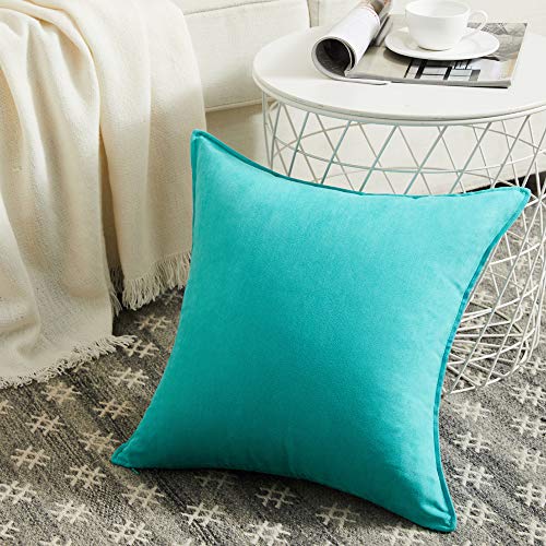Fancy Homi 2 Packs Premium Faux Suede Decorative Throw Pillow Covers Super Soft Square Pillow CaseSolid Cushion Cover for CouchSofaBedroom 16x 16Set of 2 Turquoise - Image 3