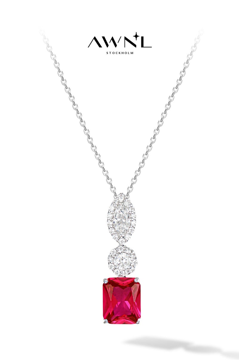 AWNL Crimson Royalty Women's Necklace - Pendant with Red CZ Diamond and Sterling Silver, Middle East Exclusive Collection - Image 1