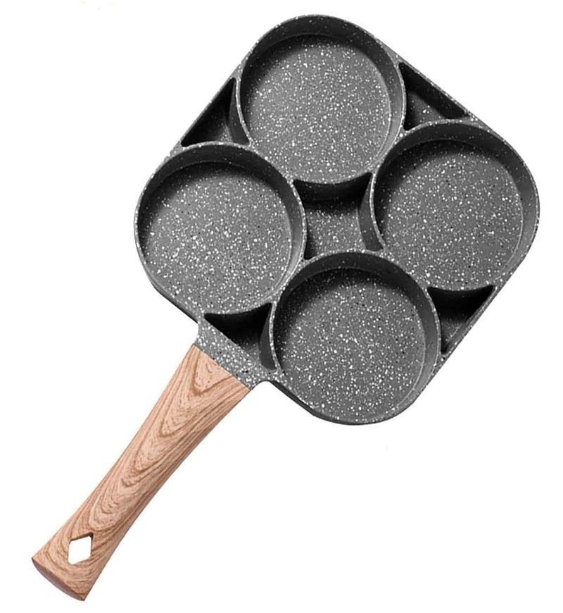 Drumil 4 Holes Non-Stick Egg Frying Pan with Wooden Handle, Multipurpose Frying Pan for Omelette Uttapam Idli. - Image 3