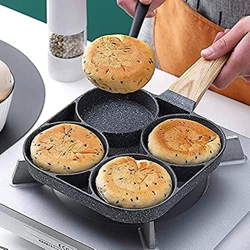 Drumil 4 Holes Non-Stick Egg Frying Pan with Wooden Handle, Multipurpose Frying Pan for Omelette Uttapam Idli. - Image 2