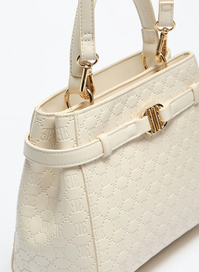 ELLE Women's Monogram Embossed Tote Bag with Zip Closure and Grab Handle