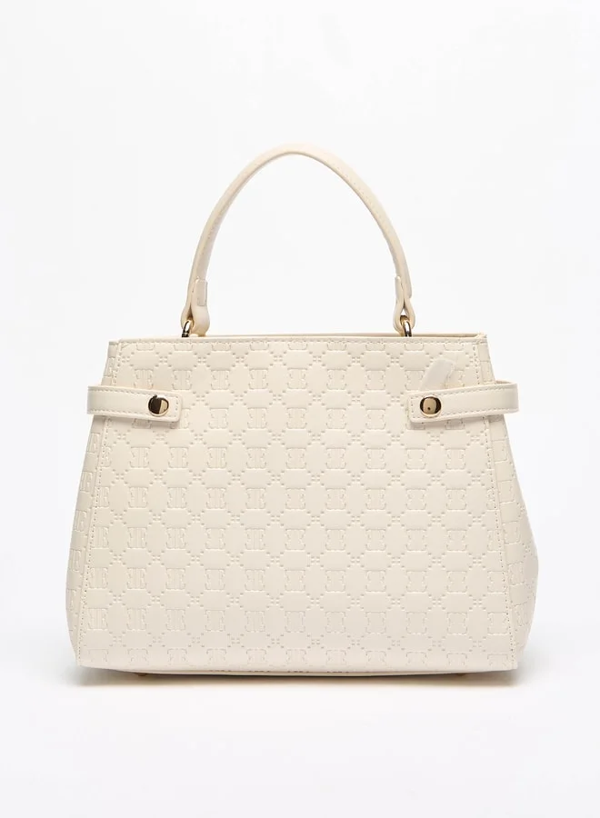 ELLE Women's Monogram Embossed Tote Bag with Zip Closure and Grab Handle
