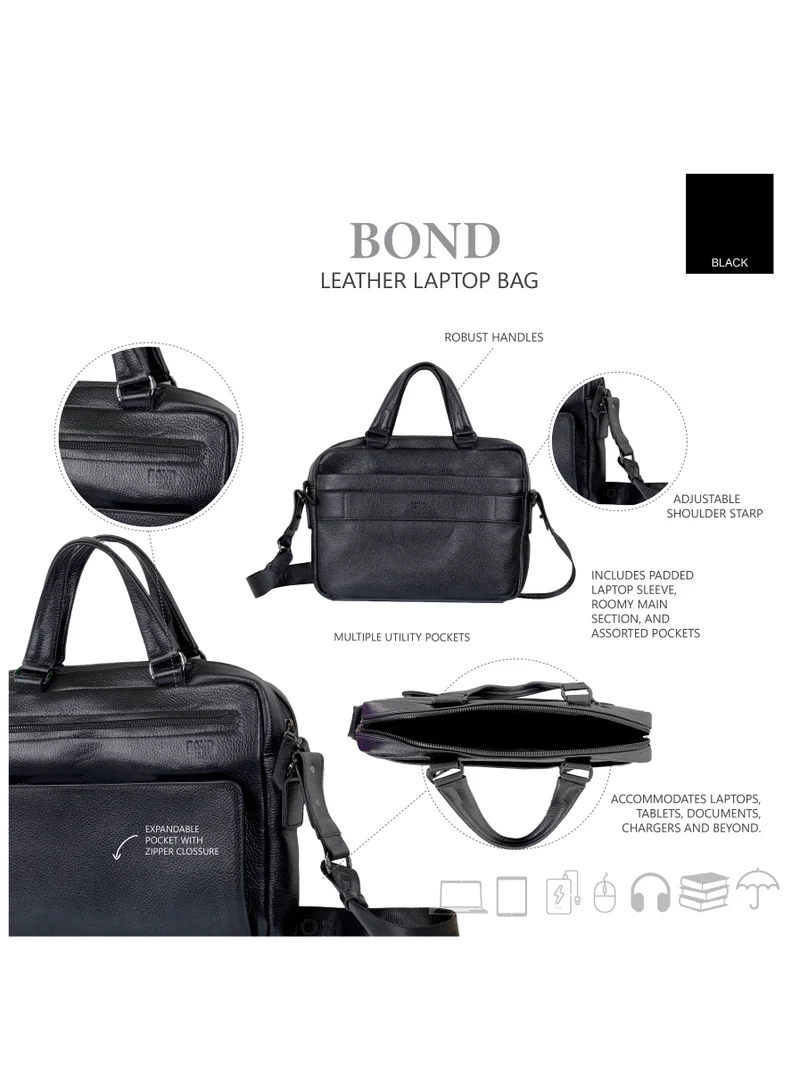 Trucare  Bond Leather Laptop Bag Black - 1424  | Best Price UAE