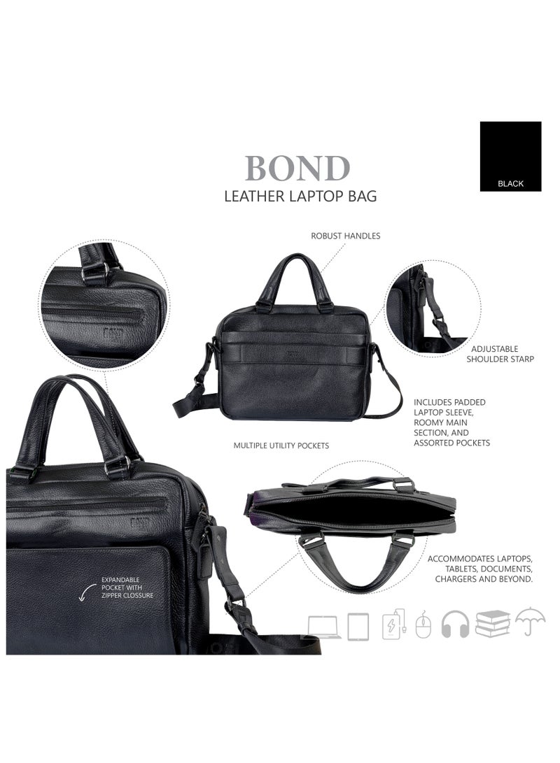 Bond Leather Laptop Bag Black - 1424 - Image 5