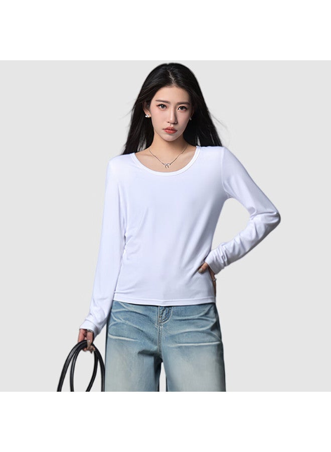 Don't speak Bieyu Women's Crew Neck Long Sleeve T-shirt Spring Autumn Basic Regular Shoulder Versatile Slim Fit Base Layer Top Black 2XL - Image 1