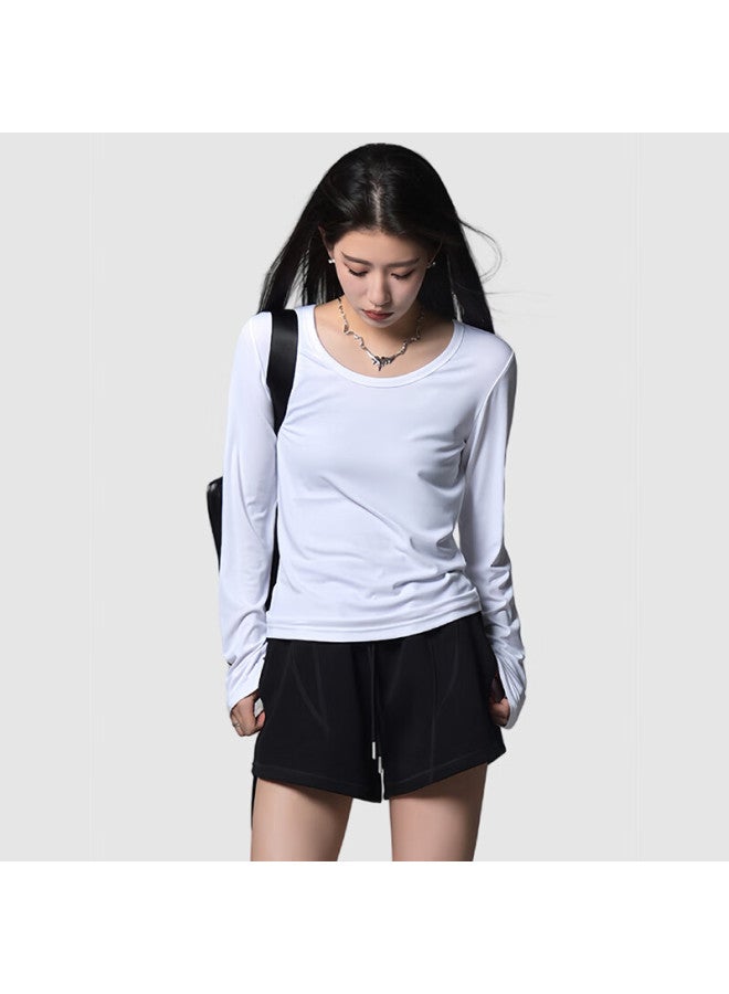 Don't speak Bieyu Women's Crew Neck Long Sleeve T-shirt Spring Autumn Basic Regular Shoulder Versatile Slim Fit Base Layer Top Black 2XL - Image 3