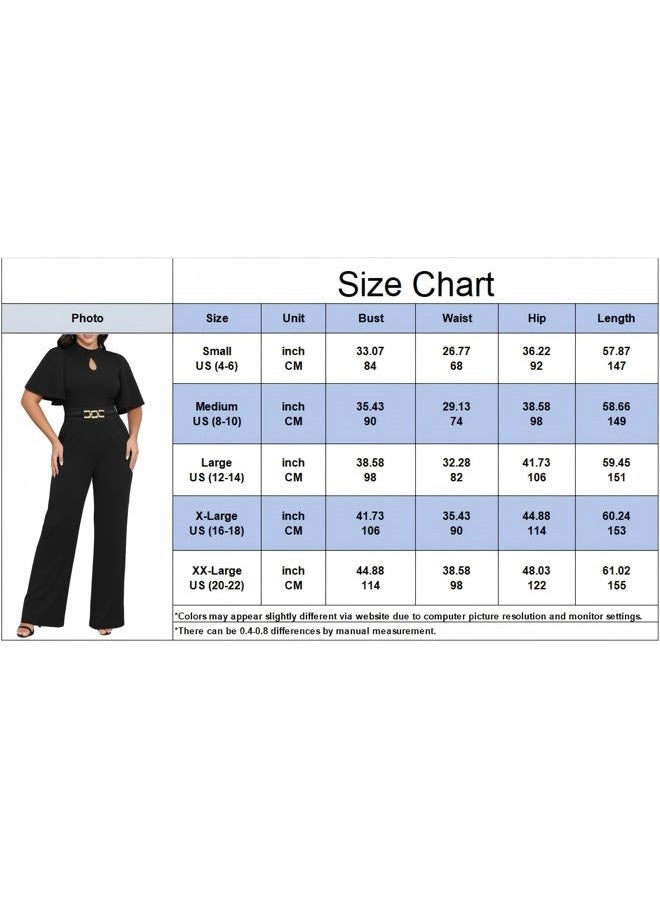 Yiershu Womens Casual Loose Ruffles Short Sleeve Belted Wide Leg Pant Romper Jumpsuit Casual Business One Piece Outfits, Black, XL - Image 4