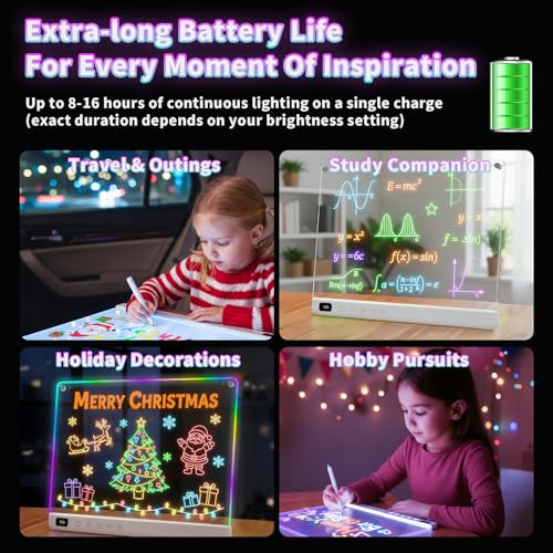 Lumiboard Led Drawing Board with 13 Light Effects, 16" Rechargeable Glow Doodle LED Note Board with Colors, Neon Light Up Drawing Tablet Gifts for Kids for Easter Birthday Christmas Gift Ideas - Image 5