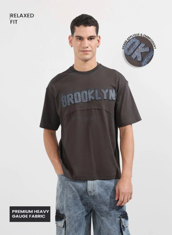 The Indian Garage Co Men Relaxed Fit Embroidered Crew Neck Half Sleeves T-Shirt