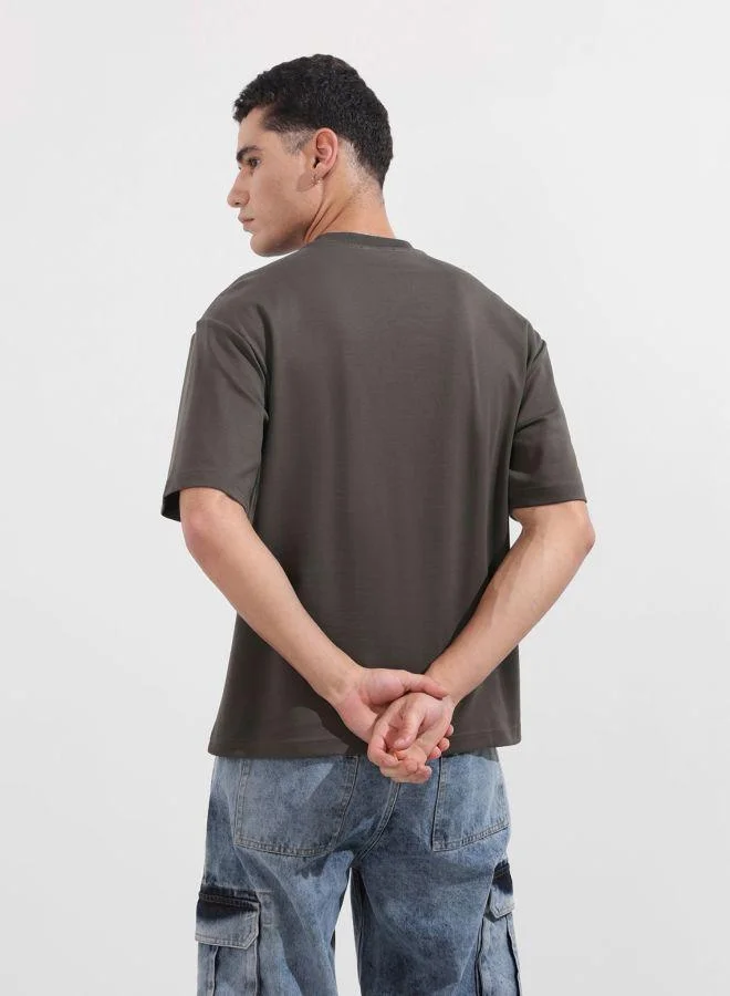 The Indian Garage Co Men Relaxed Fit Embroidered Crew Neck Half Sleeves T-Shirt