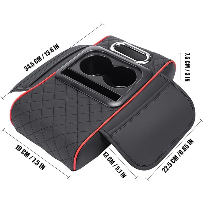 4In1 Car Console Armrest With Cup Holder Phone Storage Tissue Storage And Card Storage Memory Cotton Car Armrest Suitable For Most Cars Black With Red Trim - Image 5
