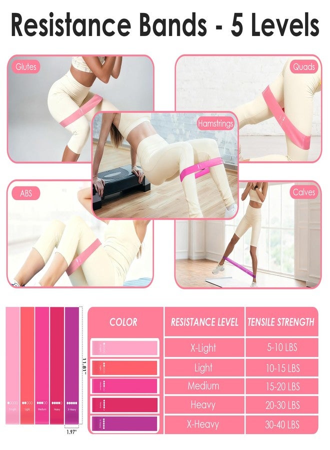 MIELIA 16 PCS Pink Pilates Ring and Ball Set for Women with 15" Magic Circle, Home Pilates Equipment Kit with Adjustable 1LB Ankle Wrist Weight, Resistance Band, Gliding Discs, Pilates Essentials Accessories - Image 5