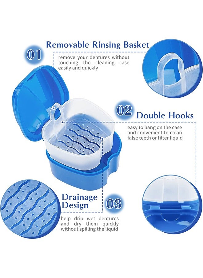 8-Piece Denture Case Kit, 2 Denture Cup with 2 Denture Brush & 2 Portable Brush Box, 2 Retainer Case, Denture Bath Cup with Strainer & Lid for Travel, Storage Soak Cleaner (Blue & Purple) - Image 3
