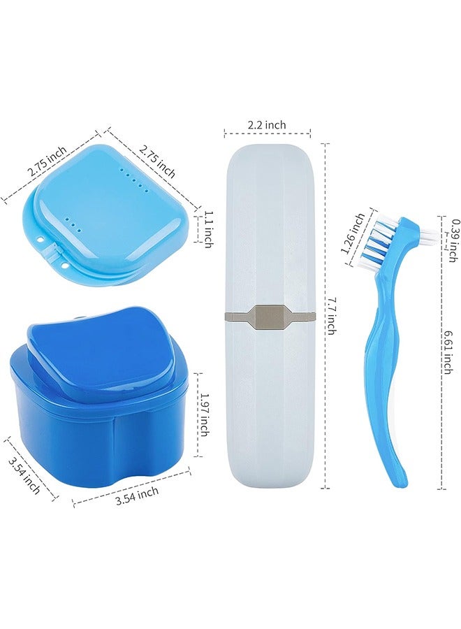 8-Piece Denture Case Kit, 2 Denture Cup with 2 Denture Brush & 2 Portable Brush Box, 2 Retainer Case, Denture Bath Cup with Strainer & Lid for Travel, Storage Soak Cleaner (Blue & Purple) - Image 2
