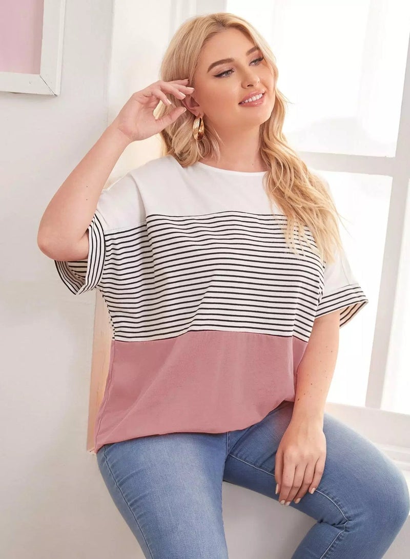 Plus Striped Colorblock Tee  - Image 1