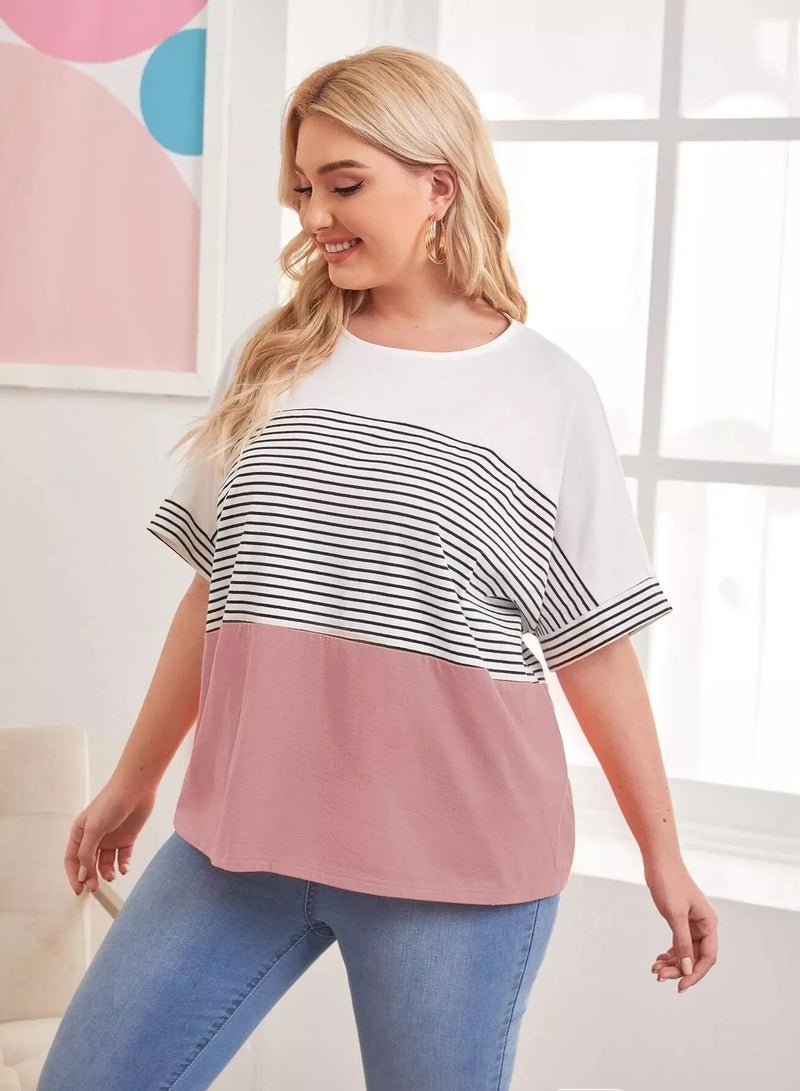 Plus Striped Colorblock Tee  - Image 4