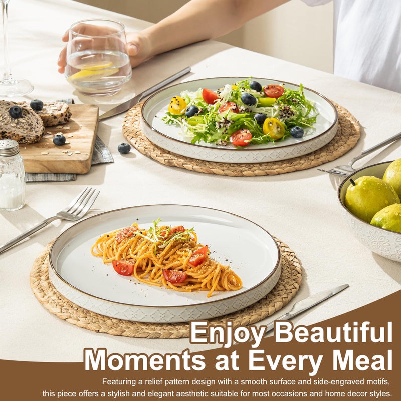 Dafuceramic Dinner Salad Plates Set of 4, 10 Inch Salad Plates with Embossments, Dessert, Salad, Appetizer, Dinner Plate, Microwave, Dishwasher Safe,Scratch Resistant - Image 4