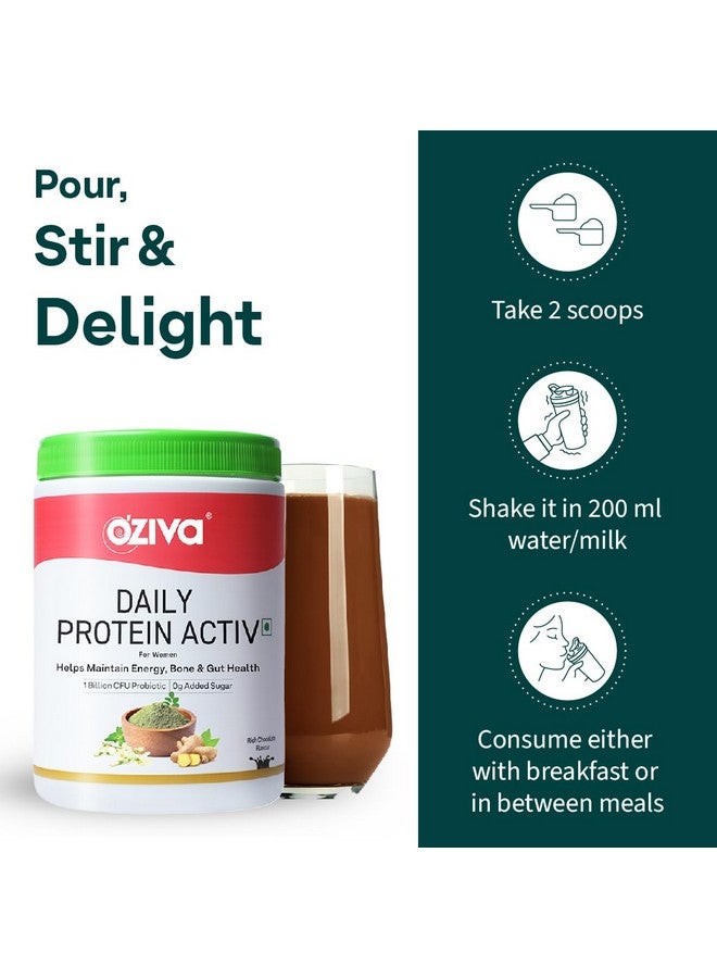 OZiva Daily Protein Activ For Women, For Better Energy, Bone Health & Hormonal Balance, With Clean Protein, Tulsi, & Probiotics for Better Protein Absorption (Chocolate, 300g + Green Shaker) - Image 5