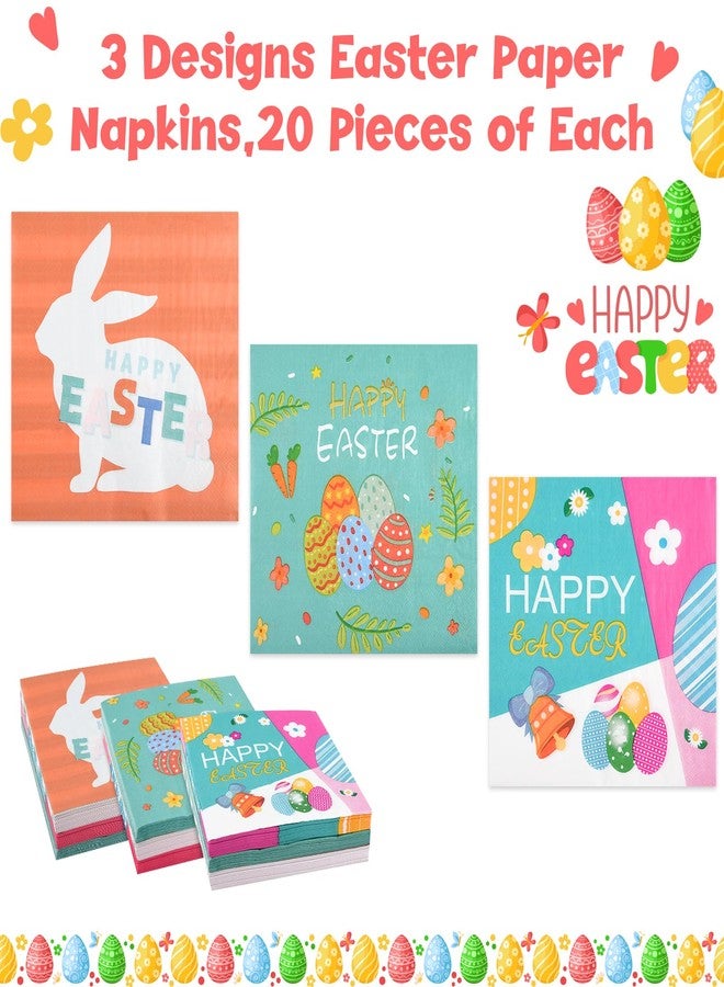 ASTARON 60 Pack Easter Napkins 3 Designs, Disposable Paper Napkins Bulk Easter Bunny and Egg Decorative Cocktail Napkins for Easter Dinner Tableware Decor Easter Party Supplies - Image 2