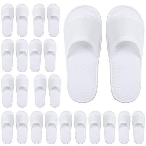 Elcoho 12 Pairs Open Toe Spa Slippers White Spa Hotel Guest Slippers for Spa, Party Guest, Hotel and Travel, Fits Most Men and Women - Image 1