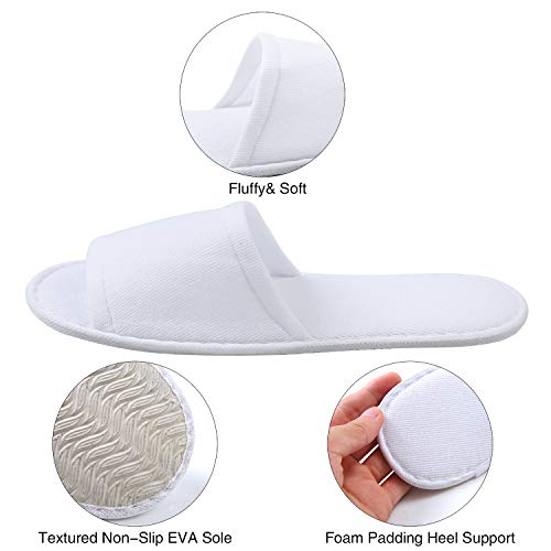 Elcoho 12 Pairs Open Toe Spa Slippers White Spa Hotel Guest Slippers for Spa, Party Guest, Hotel and Travel, Fits Most Men and Women - Image 2