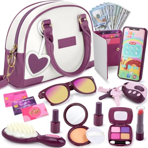 INNOCHEER Little Girls Purse Kids Toy Purse with Pretend Makeup Play Purse for Little Girls Pretend Play Toddler Purse Birthday Christmas Princess Gifts Toys for Girls 3 4 5 6 7 8 Year Old - Image 1
