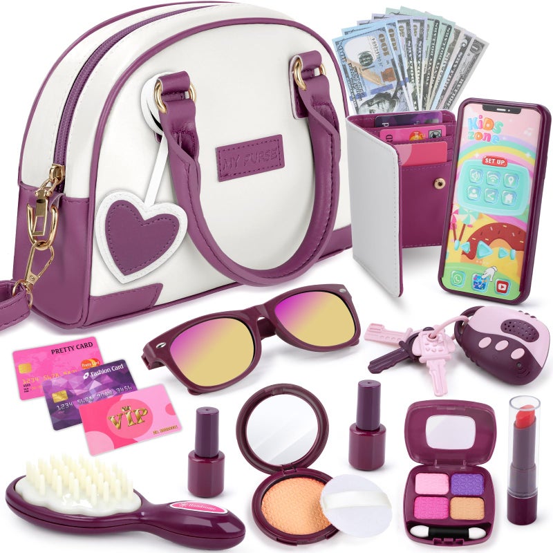 INNOCHEER Little Girls Purse Kids Toy Purse with Pretend Makeup Play Purse for Little Girls Pretend Play Toddler Purse Birthday Christmas Princess Gifts Toys for Girls 3 4 5 6 7 8 Year Old - Image 2