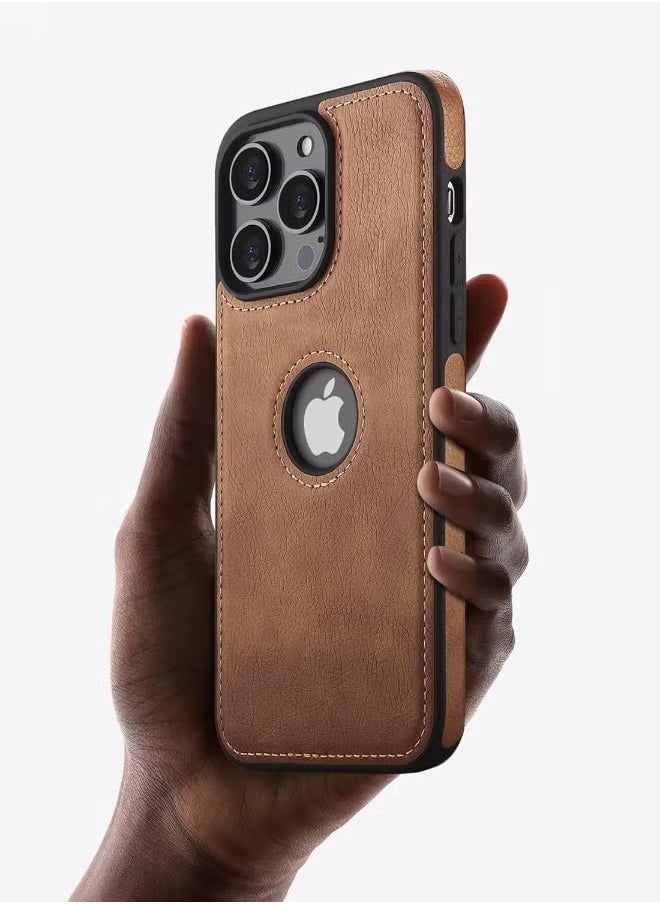 Generic - iPhone 15 Pro Max Case, Vegan Leather Protective Case for iPhone 15 Pro Max 6.7", Luxury, Elegant and Beautiful Design Cover, Non-Slip Vintage Looking Perfect Stitching Leather Case (Brown) - Image 1