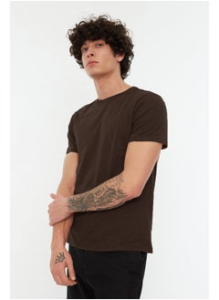 trendyol Dark Brown Basic Slim Fit 100% Cotton Short Sleeve Crew Neck T-Shirt TMNSS19BO0001  - Image 2