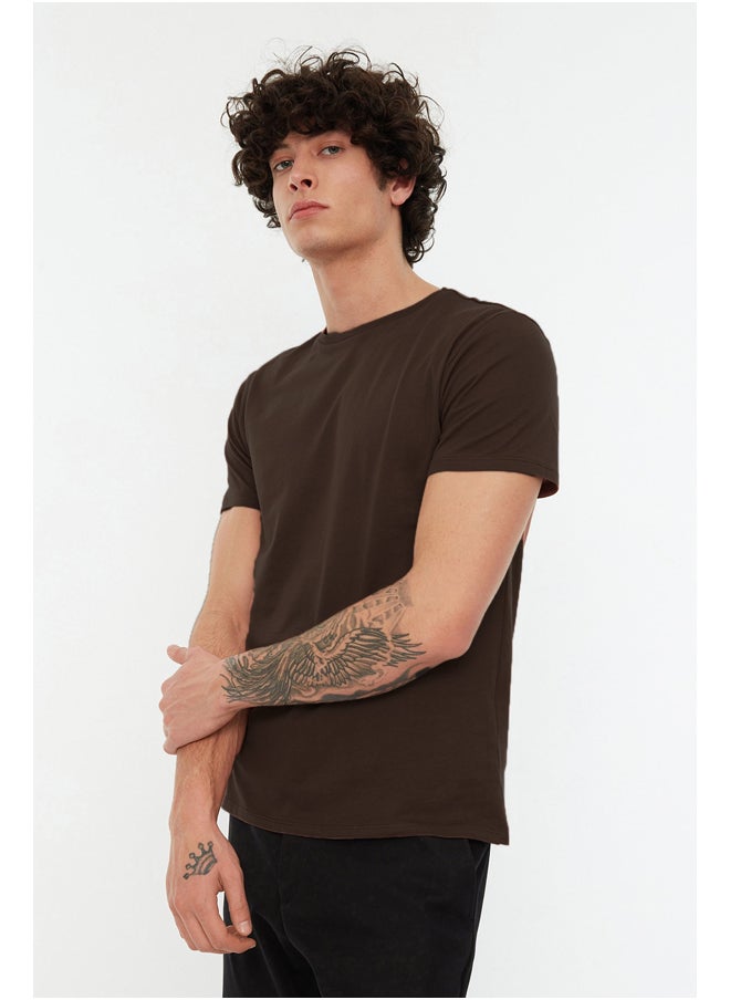 trendyol - Dark Brown Basic Slim Fit 100% Cotton Short Sleeve Crew Neck T-Shirt TMNSS19BO0001 - Image 1