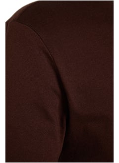trendyol Dark Brown Basic Slim Fit 100% Cotton Short Sleeve Crew Neck T-Shirt TMNSS19BO0001  - Image 5