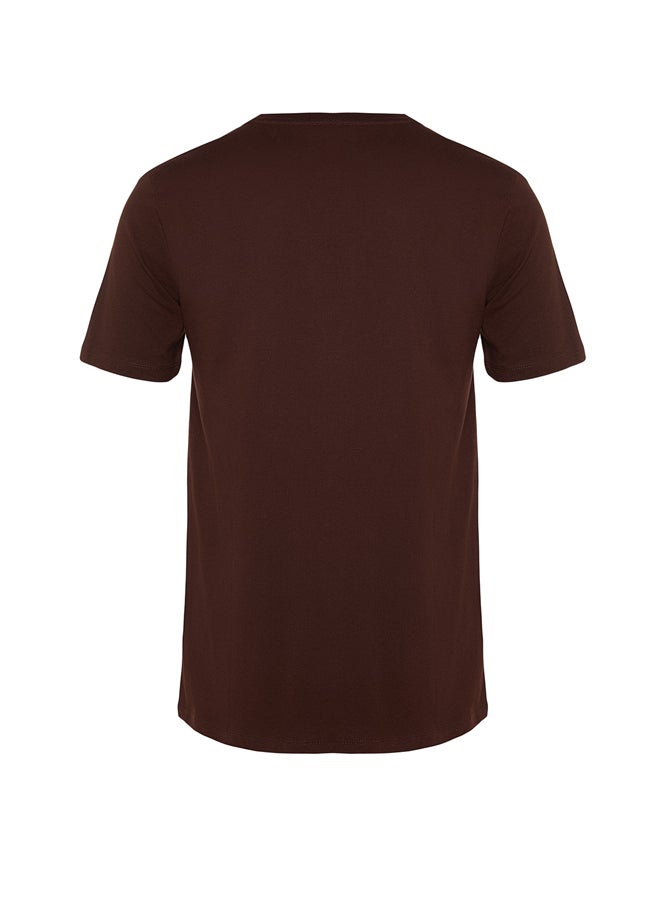 trendyol - Dark Brown Basic Slim Fit 100% Cotton Short Sleeve Crew Neck T-Shirt TMNSS19BO0001 - Image 1