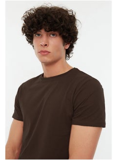 trendyol Dark Brown Basic Slim Fit 100% Cotton Short Sleeve Crew Neck T-Shirt TMNSS19BO0001  - Image 3