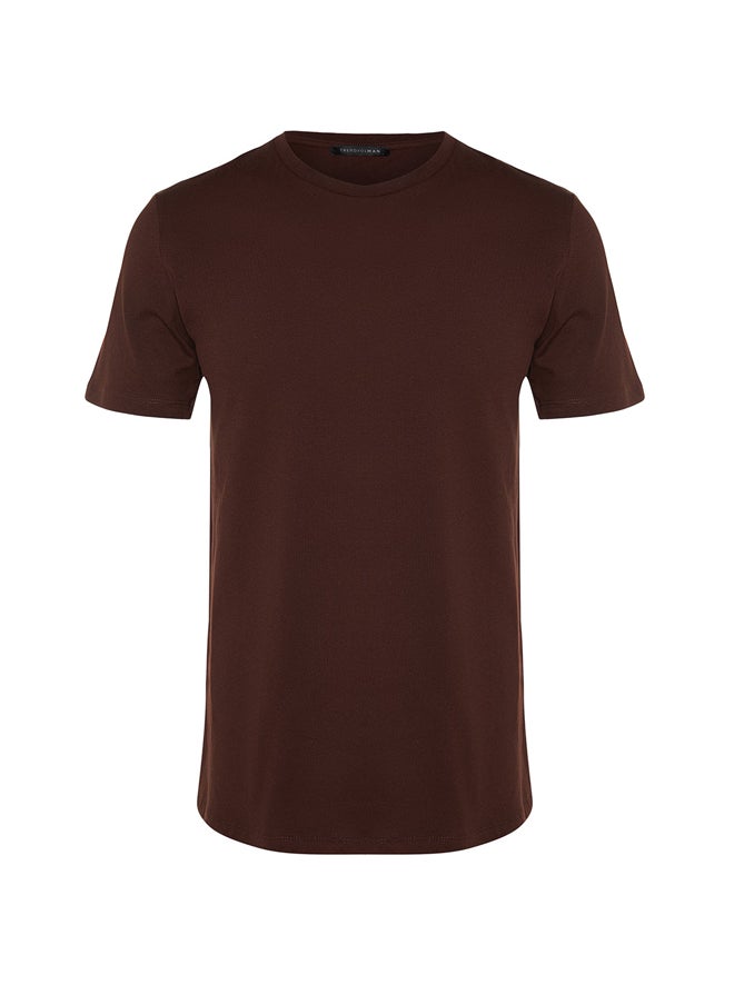 trendyol - Dark Brown Basic Slim Fit 100% Cotton Short Sleeve Crew Neck T-Shirt TMNSS19BO0001 - Image 1