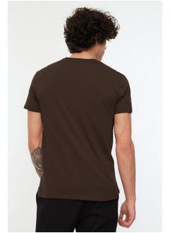 trendyol Dark Brown Basic Slim Fit 100% Cotton Short Sleeve Crew Neck T-Shirt TMNSS19BO0001  - Image 4