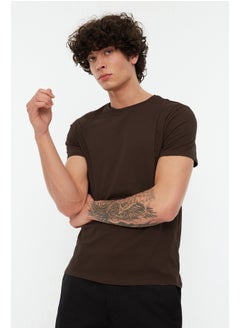 trendyol Dark Brown Basic Slim Fit 100% Cotton Short Sleeve Crew Neck T-Shirt TMNSS19BO0001  - Image 1