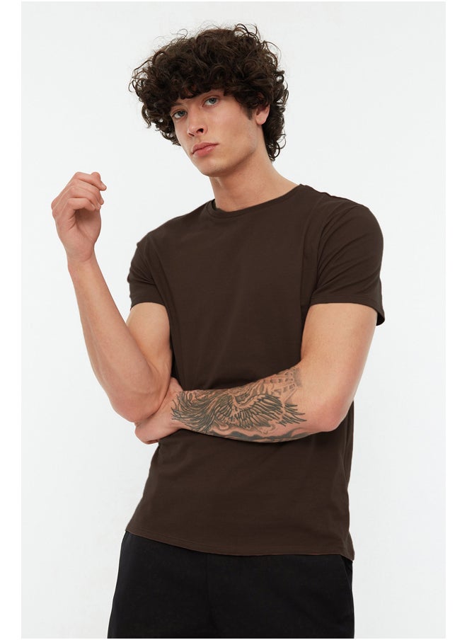 trendyol - Dark Brown Basic Slim Fit 100% Cotton Short Sleeve Crew Neck T-Shirt TMNSS19BO0001 - Image 1