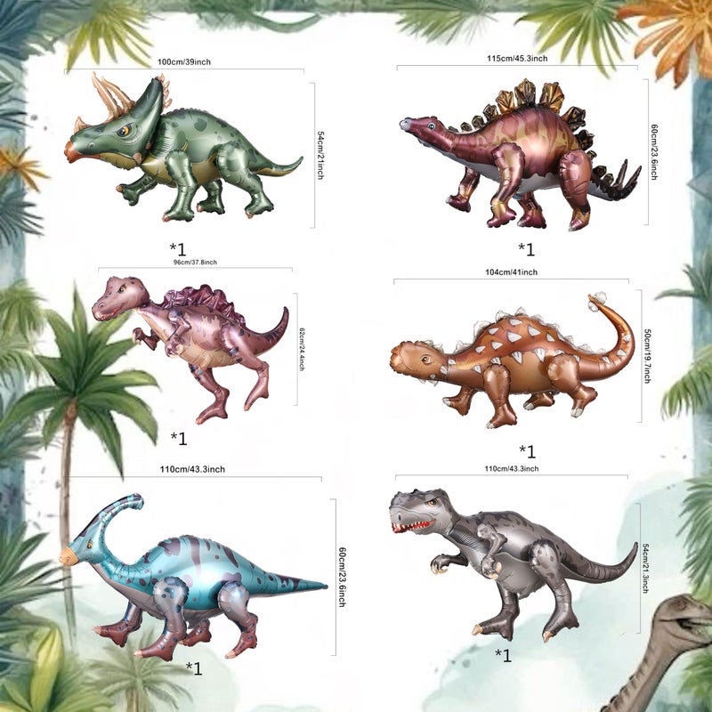 BALONAR Dinosaur Balloon Set of 6 40inch 3D Jumo Mylar Gigantic Inflatable Walking Self Standing Foil Balloons for Garden Jungle Dinosaur Birthday Party Gift Photo Prop Supplies (Colorful) - Image 3