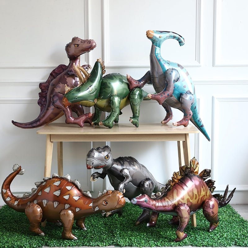 BALONAR Dinosaur Balloon Set of 6 40inch 3D Jumo Mylar Gigantic Inflatable Walking Self Standing Foil Balloons for Garden Jungle Dinosaur Birthday Party Gift Photo Prop Supplies (Colorful) - Image 2