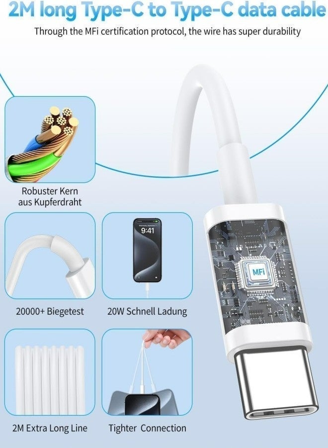 أبلينم شاحن سريع 20 واط لهاتف iPhone | شاحن حائط سريع بمنفذ USB C مع سلك شحن بطول 2 متر من النوع C إلى C متوافق مع هواتف IPhone 16/15/Pro Max/Pro/Plus وجميع الهواتف المحمولة من النوع C - Image 5