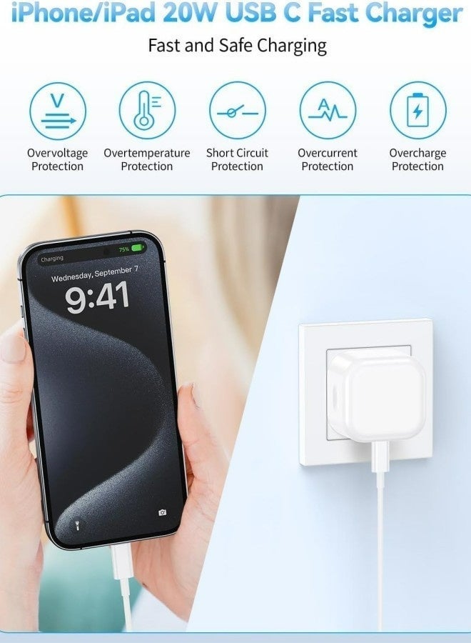 أبلينم شاحن سريع 20 واط لهاتف iPhone | شاحن حائط سريع بمنفذ USB C مع سلك شحن بطول 2 متر من النوع C إلى C متوافق مع هواتف IPhone 16/15/Pro Max/Pro/Plus وجميع الهواتف المحمولة من النوع C - Image 4