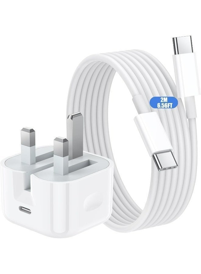 أبلينم شاحن سريع 20 واط لهاتف iPhone | شاحن حائط سريع بمنفذ USB C مع سلك شحن بطول 2 متر من النوع C إلى C متوافق مع هواتف IPhone 16/15/Pro Max/Pro/Plus وجميع الهواتف المحمولة من النوع C - Image 1