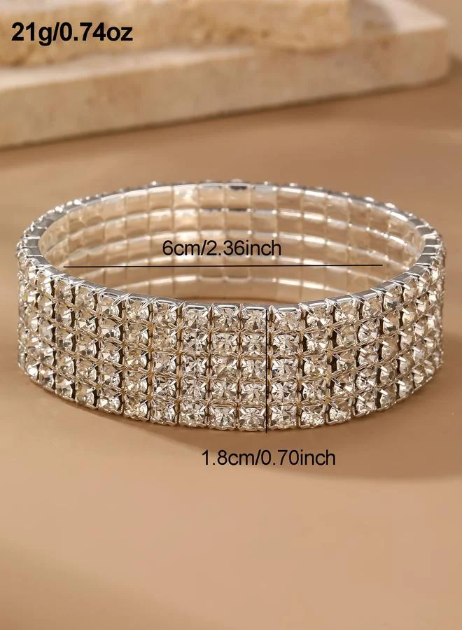 Take Two  Silver Tone Rhinestone Embellished Cuff Bracelet for Women | Best Price UAE