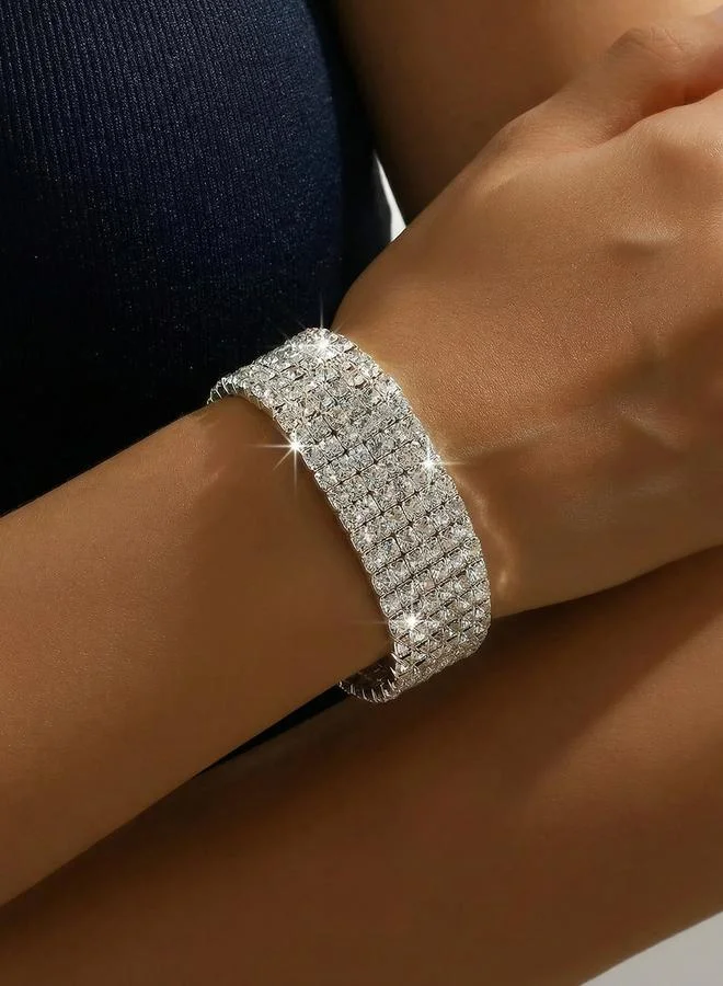 تايك تو Silver Tone Rhinestone Embellished Cuff Bracelet