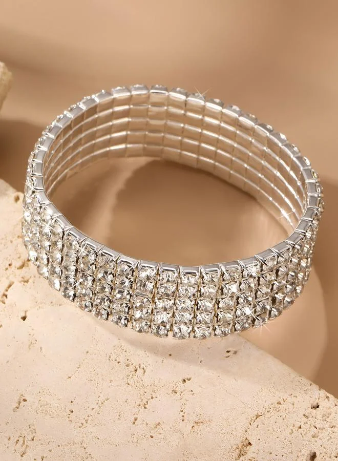 Take Two  Silver Tone Rhinestone Embellished Cuff Bracelet for Women | Best Price UAE