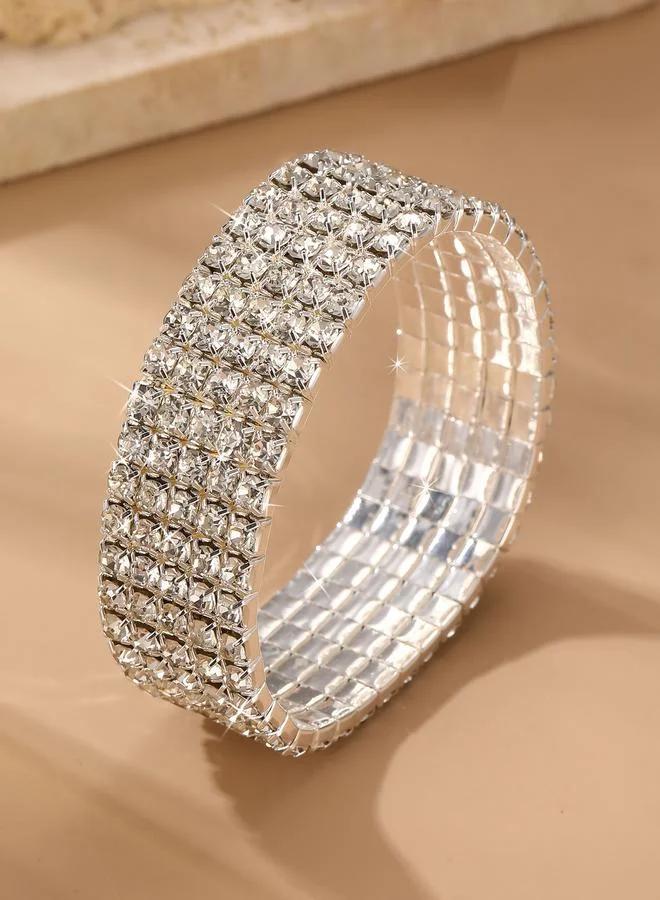تايك تو Silver Tone Rhinestone Embellished Cuff Bracelet